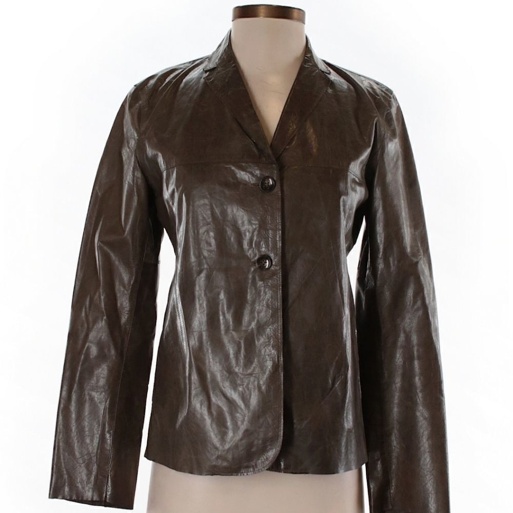 Banana Republic Brown Leather Button-Front Jacket